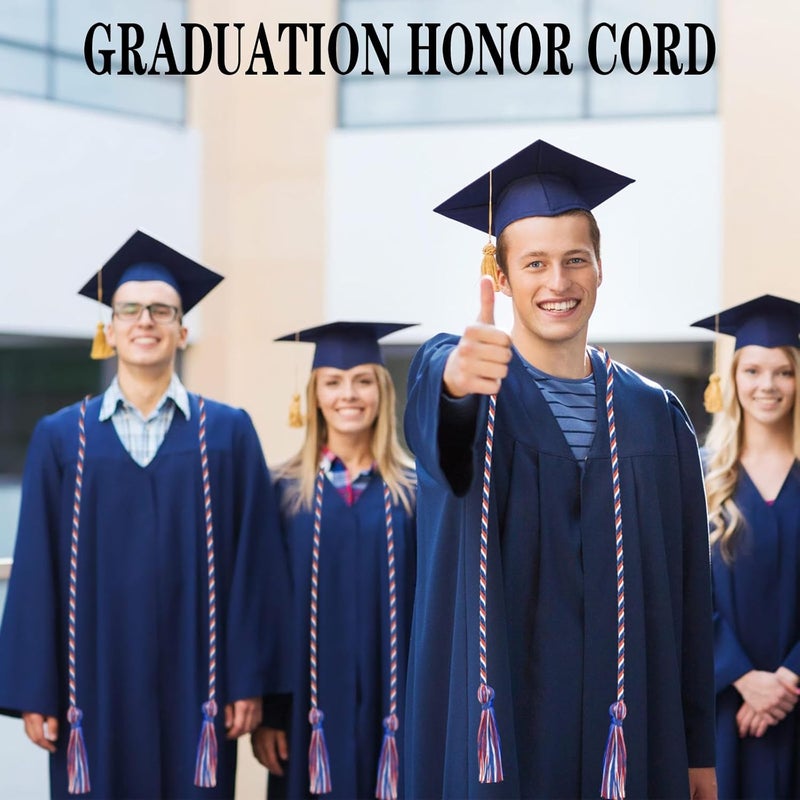 Leislam Graduation Honor Cords, Blue Red White Honor Cords, 2025 Graduation Cords with Tassel, Grad Cords, 67" Long Braided Cords for Bachelor Gown Graduation Decorations for Student Master Doctoral - Image 5